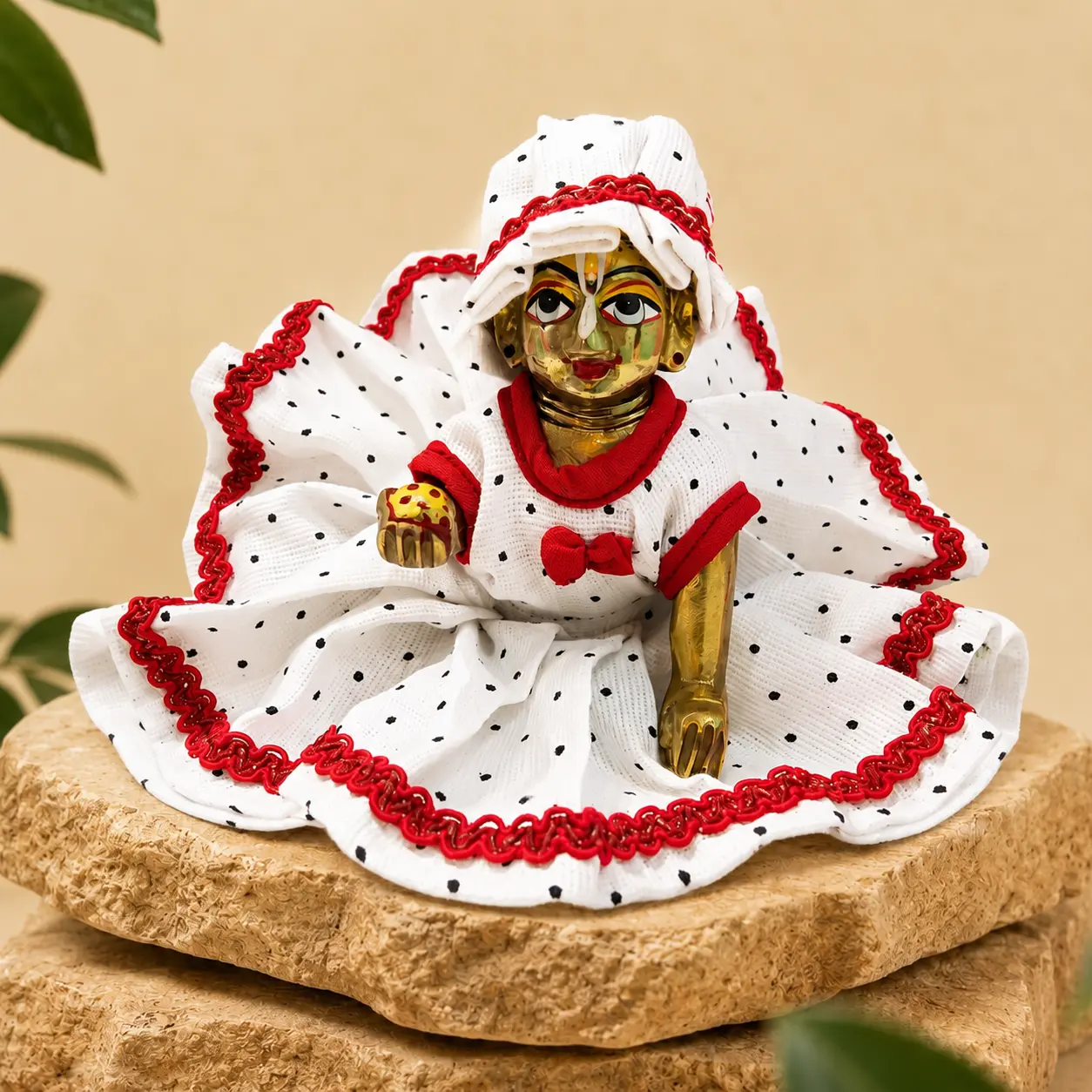 Dotted White Cotton Laddu Gopal Poshak